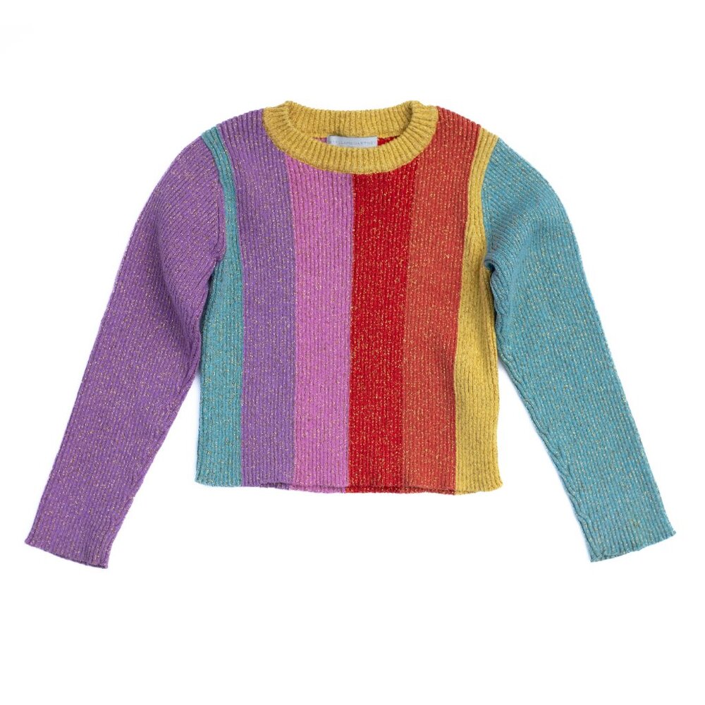 Stella McCartney Kids 4 Lurex Multicolor Stripe Rainbow Glitter Sweater Pullover - Picture 3 of 8